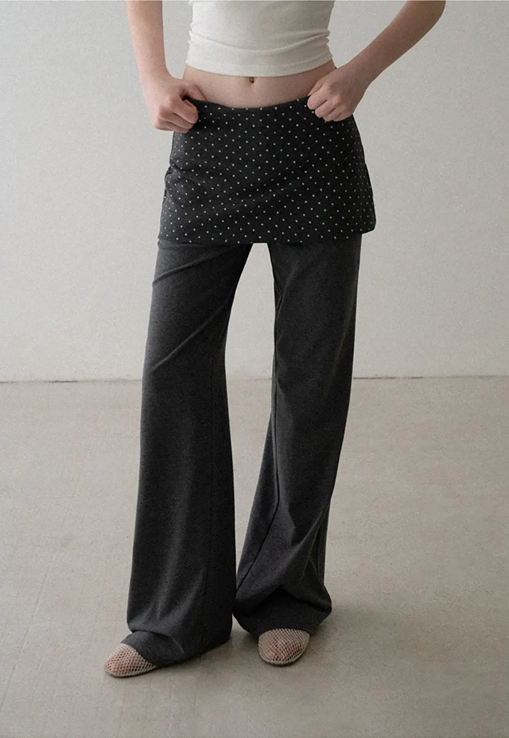 Polka Dot Overlay High Waist Wide Leg Casual Pants