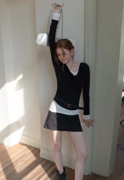 Women's Layered Drape-Neck Long Sleeve Top