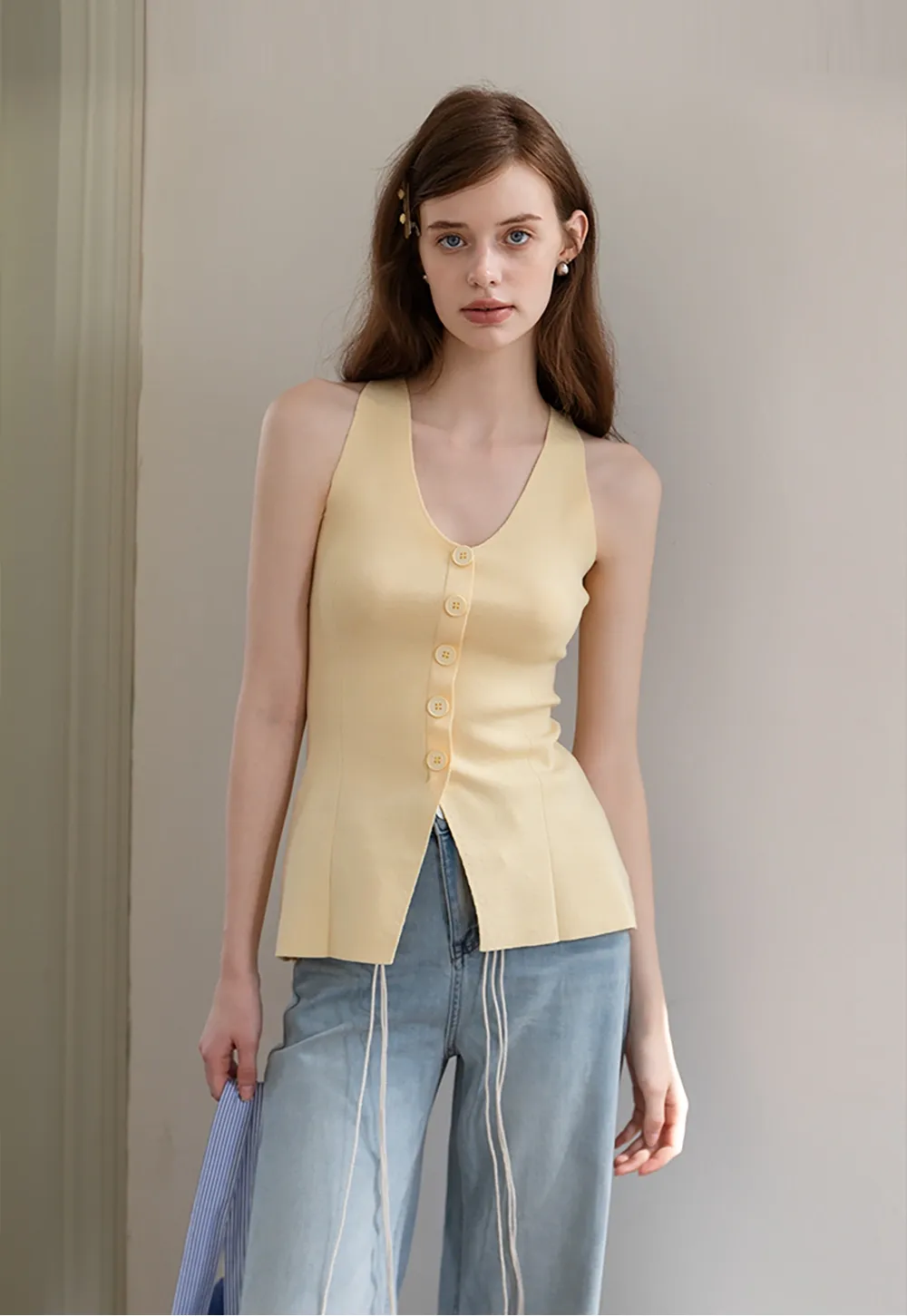 Women’s Button-Front Ribbed Tank Top