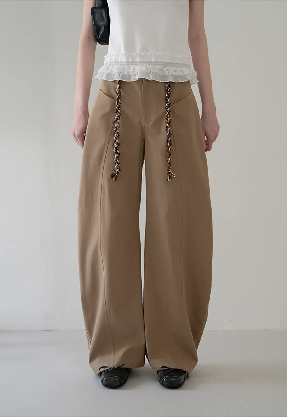 Wide-Leg Trousers with Braided Drawstring Detail