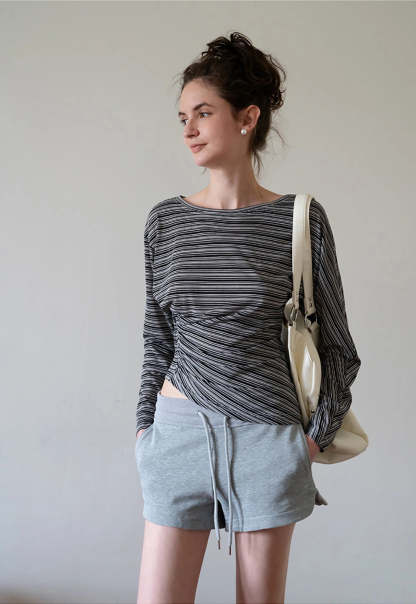 Striped Asymmetrical Long Sleeve Top
