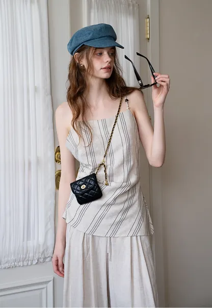 Women’s Striped Beaded Strap Cami Top