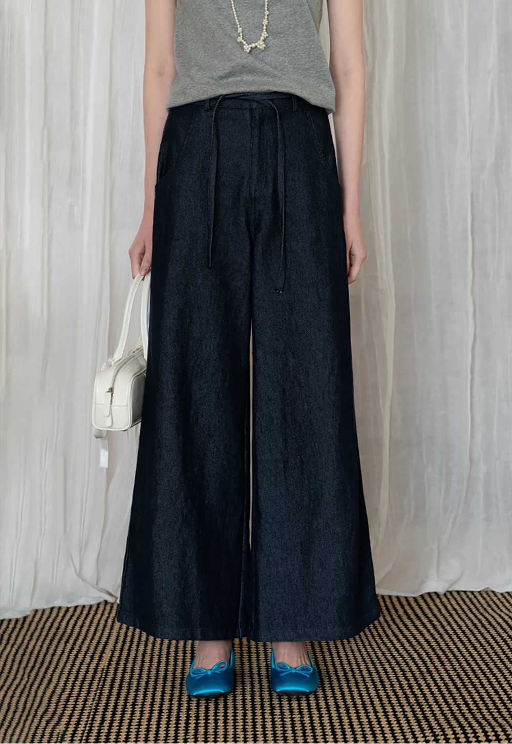 Vintage Loose Wide-Leg Jeans with Waist Tie
