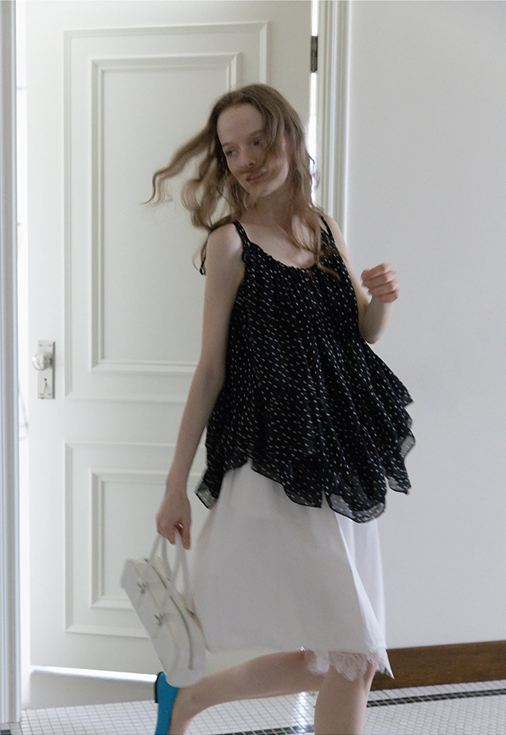Polka Dot Ruffle Hem Cami Top