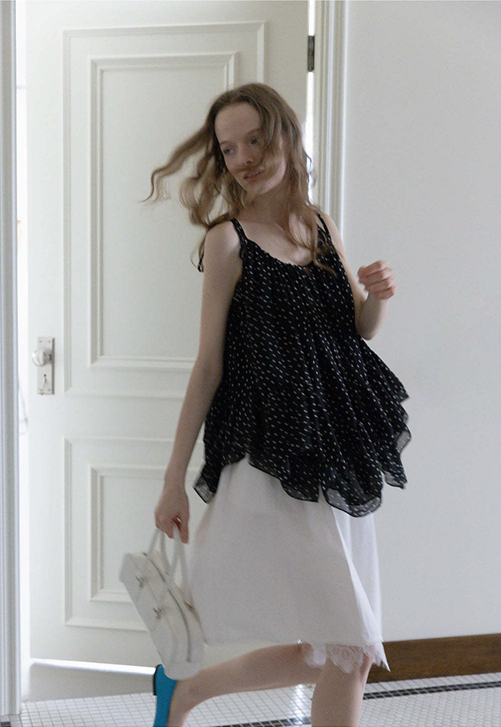 Polka Dot Ruffle Hem Cami Top