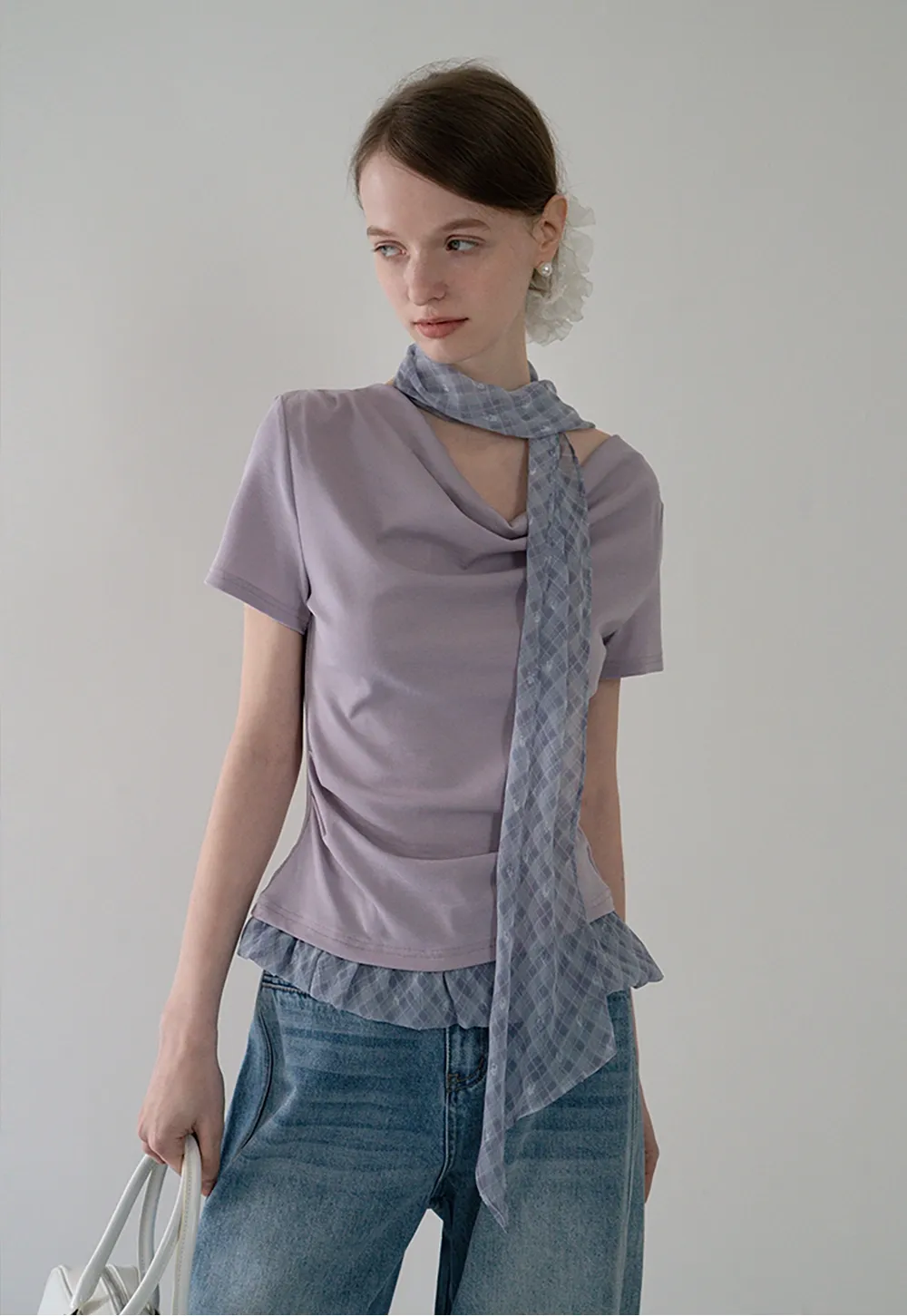 Draped Neck Top and Ruffle Hem