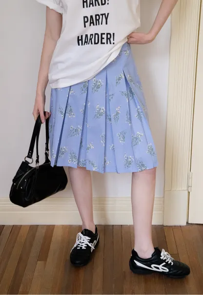 Floral Pleated Midi Skirt