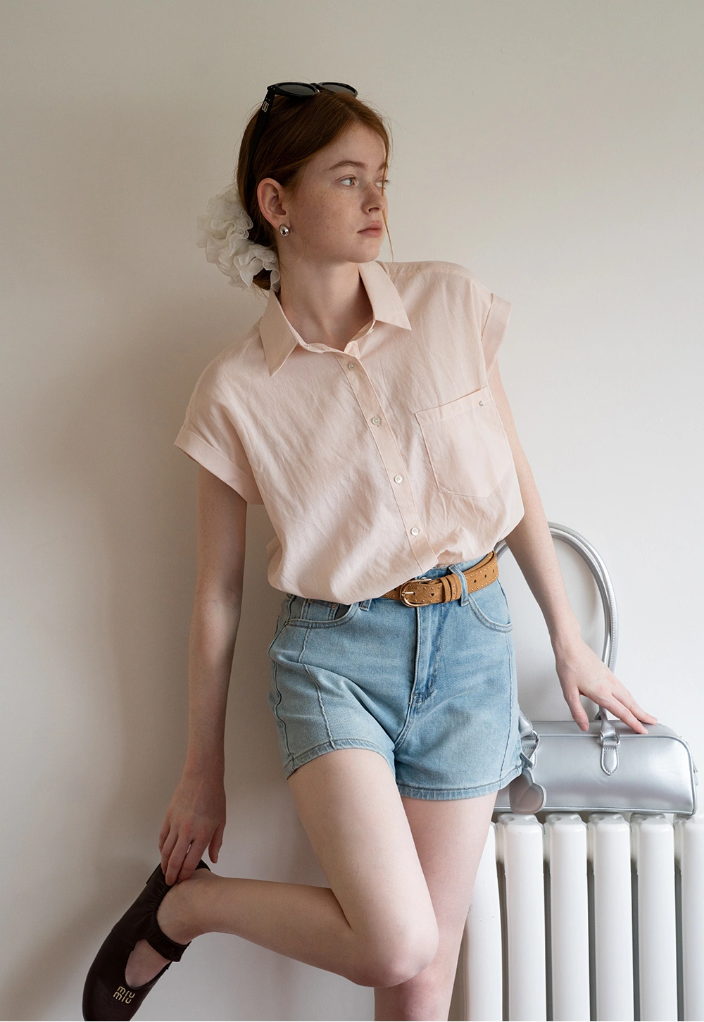 Cap Sleeve Button-Down Shirt