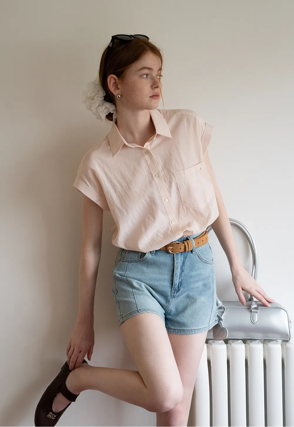 Cap Sleeve Button-Down Shirt