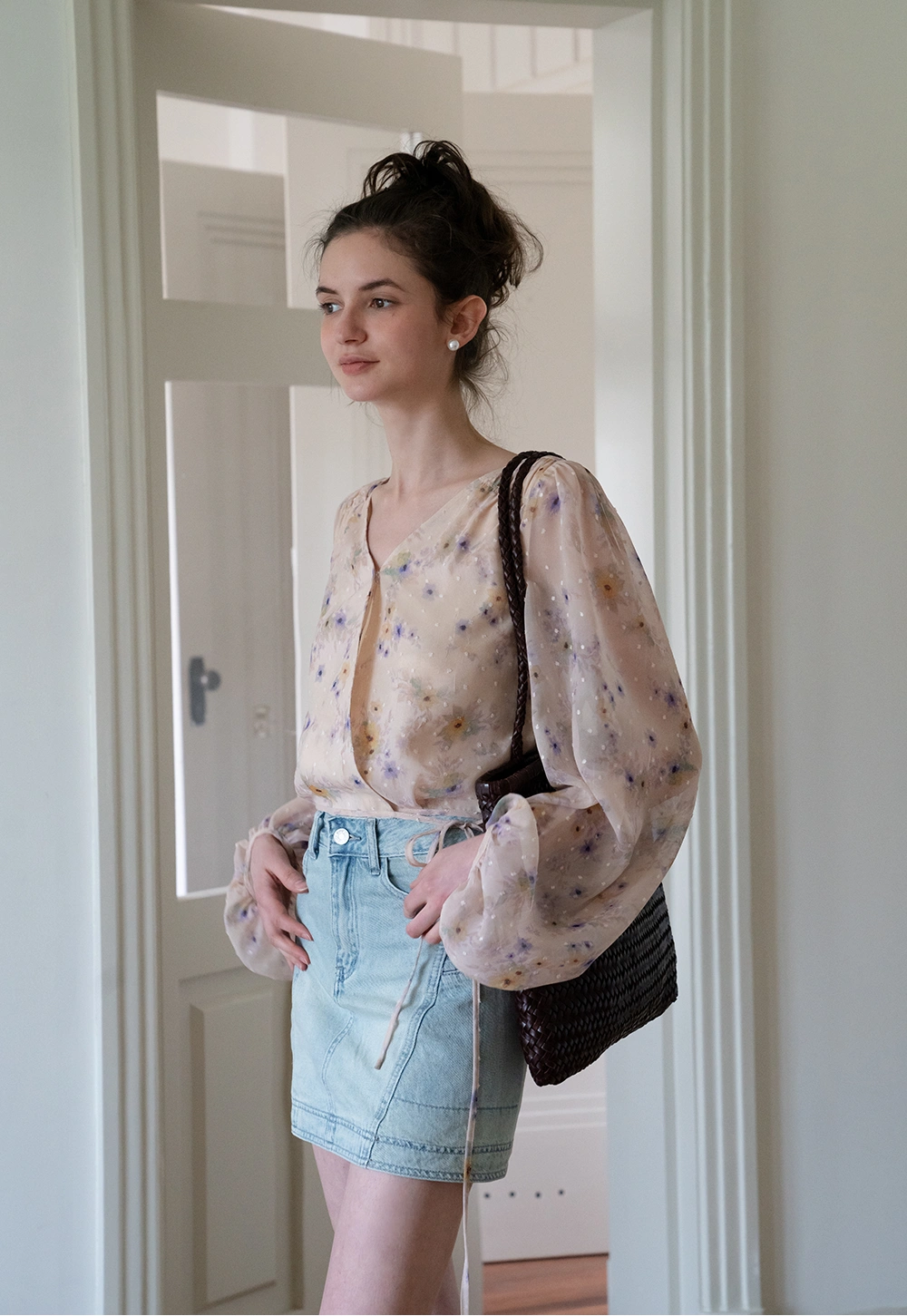 Floral Puff Sleeve Crop Blouse