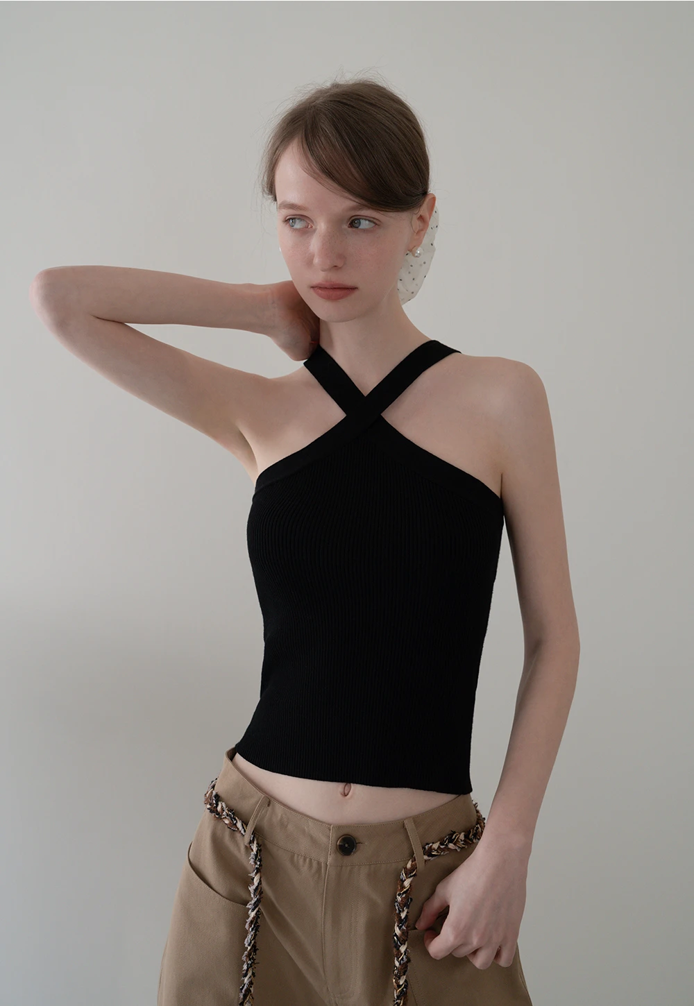 Women’s Ribbed High Neck Halter Tank Top