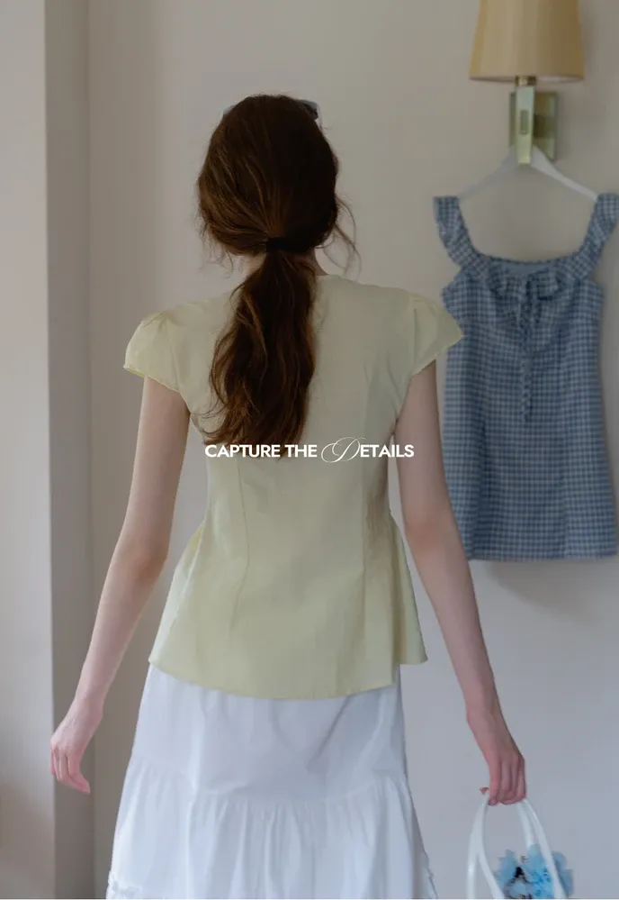 Women’s Pleated V-Neck Button Peplum Blouse