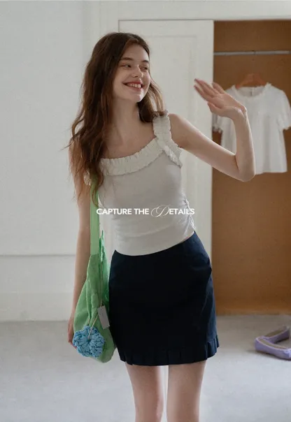 Ruffle Strap Fitted Tank Top