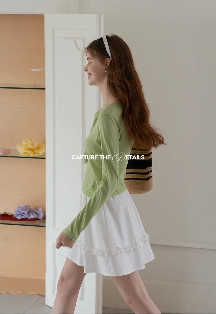 Women’s Ruffle Trim Elastic-Waist Mini Skirt