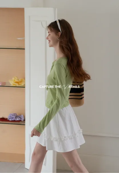 Women’s Ruffle Trim Elastic-Waist Mini Skirt