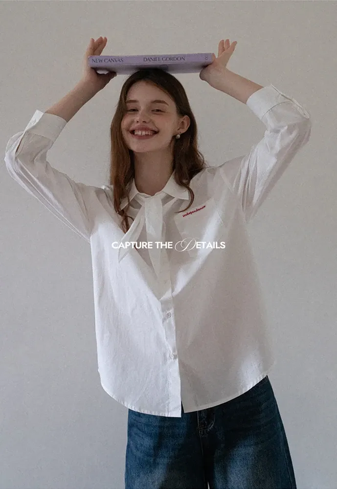 Women Plaid Tie‑Neck Shirt