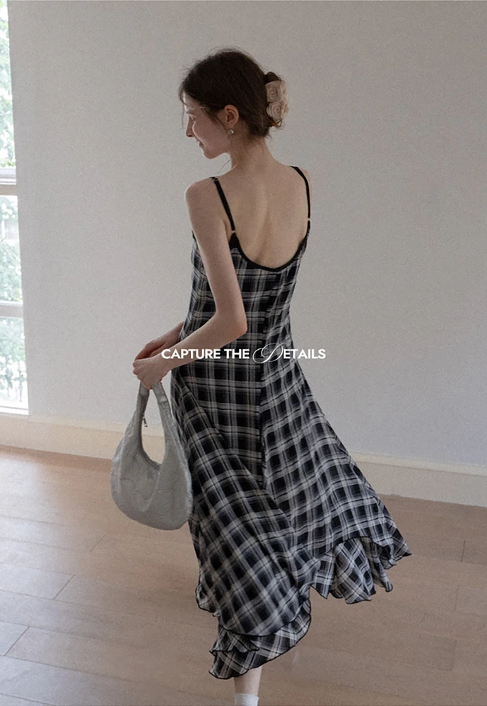 Plaid Handkerchief-Hem Cami Dress
