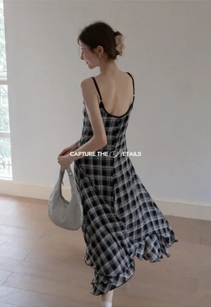 Plaid Handkerchief-Hem Cami Dress