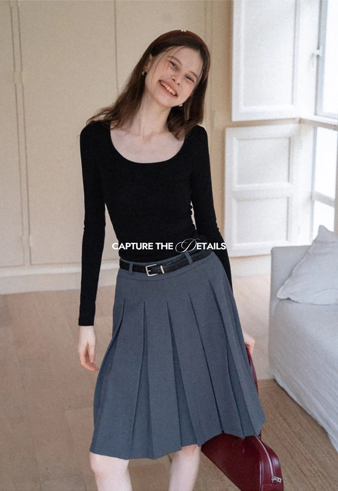 Belted Pleated Mini Skirt