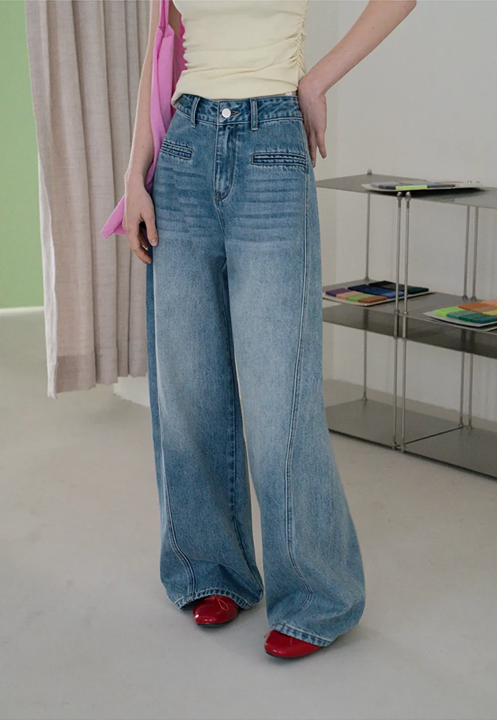 Women’s High Waist Straight Leg Jeans – Vintage Wash