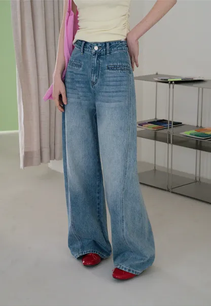 Women’s High Waist Straight Leg Jeans – Vintage Wash