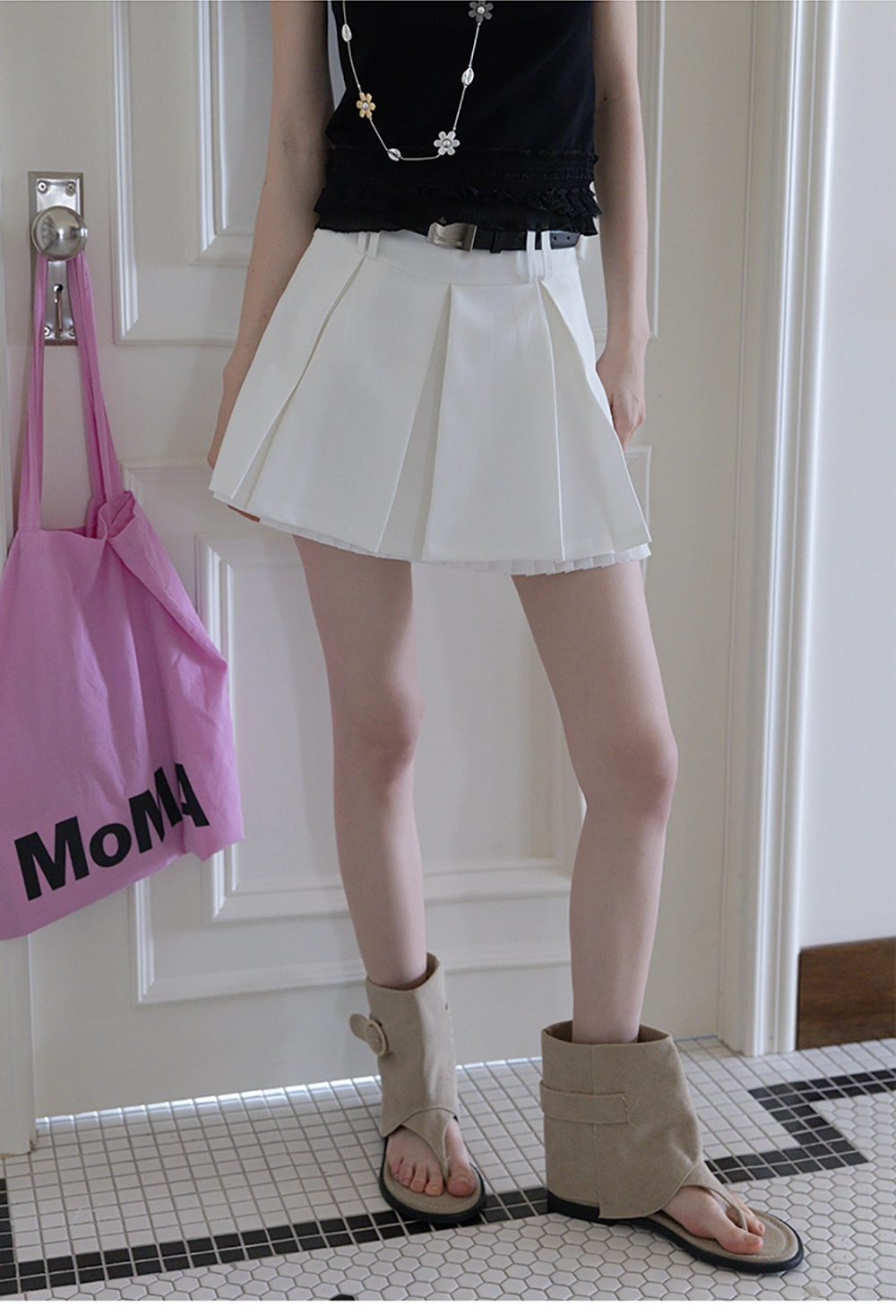 Pleated Layered Skirt Shorts with Belt