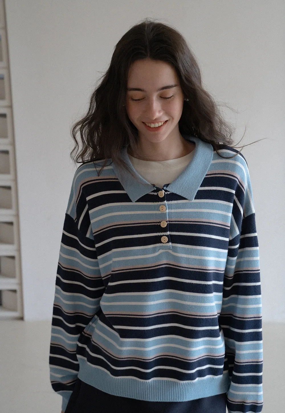Womens Striped Polo Sweater