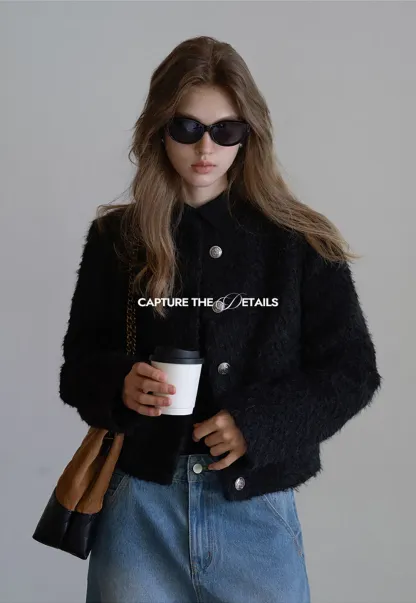 Fuzzy Button Up Jacket