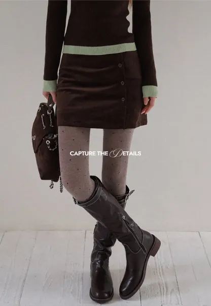 Corduroy Button Front Mini Skirt