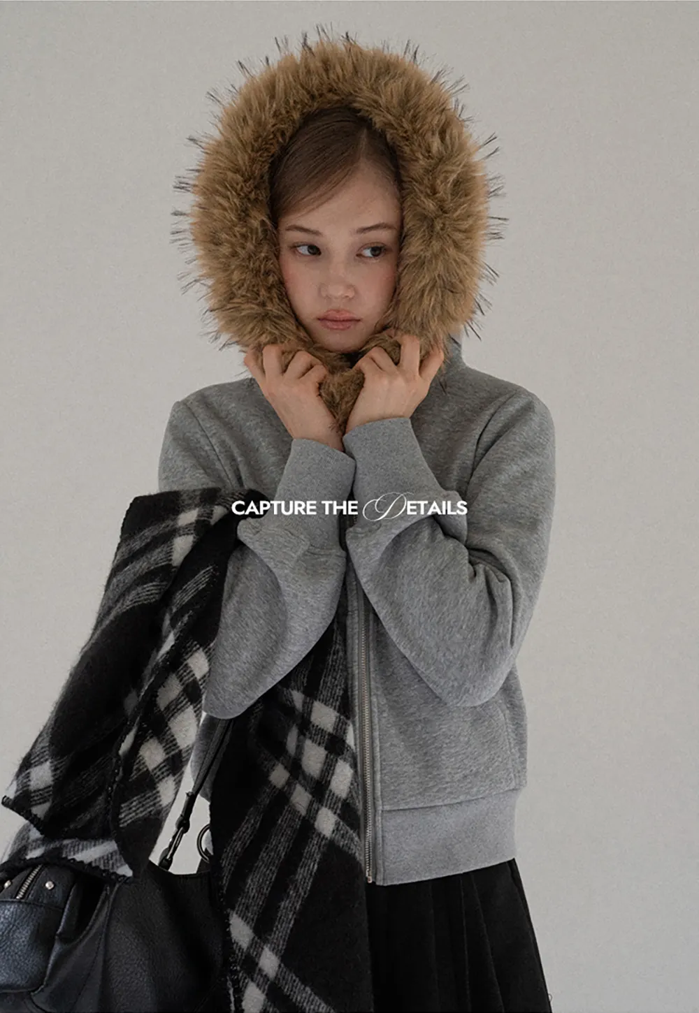 Faux Fur Trim Zip Up Hoodie