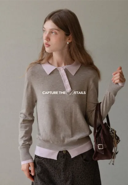 Contrast Collar Knit Top