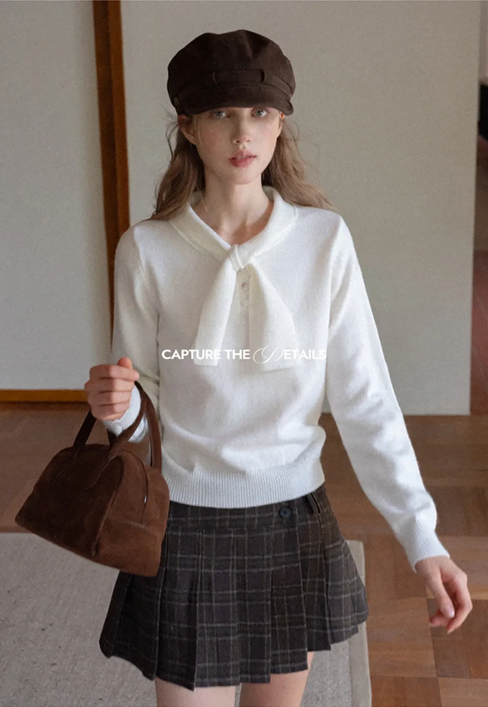 Womens Plaid Pleated Mini Skirt with Button Detail