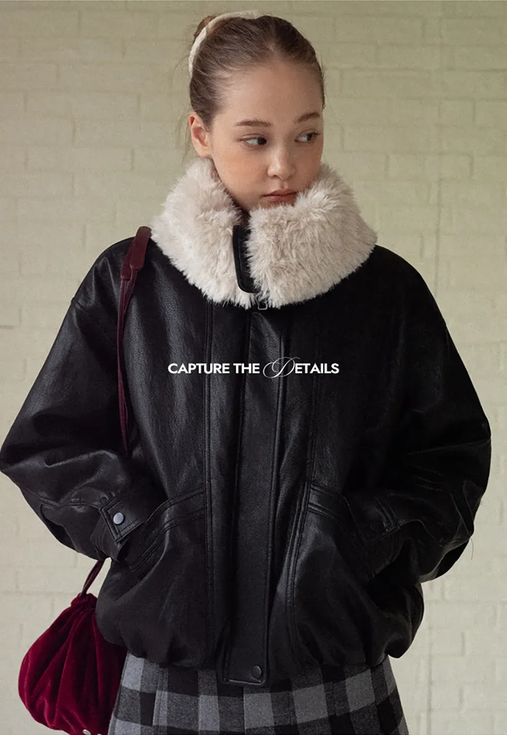 Faux Leather Jacket with Faux Fur Collar