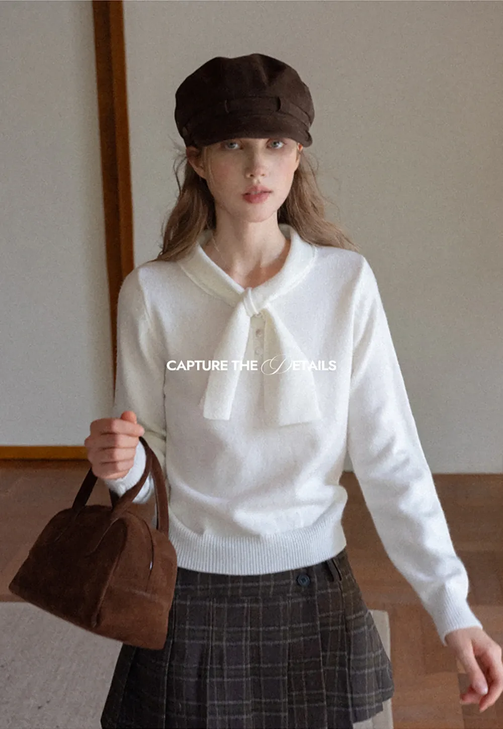 Womens Knit Sweater with Tie Neck