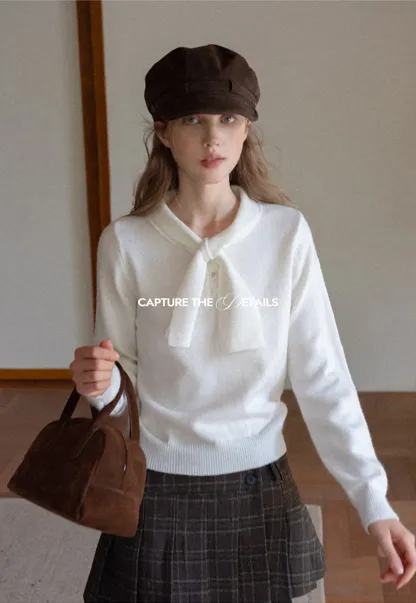 Womens Knit Sweater with Tie Neck