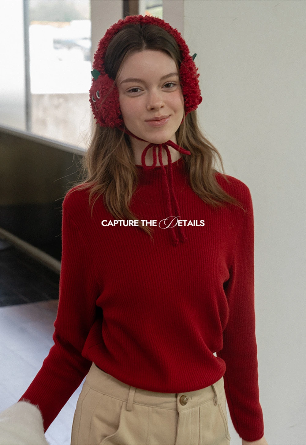 Stand-Collar Ribbed Fleece Knit Top