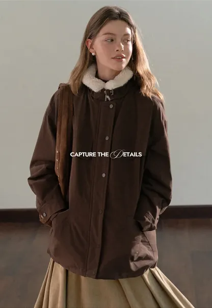 Faux Shearling Collar Utility Jacket