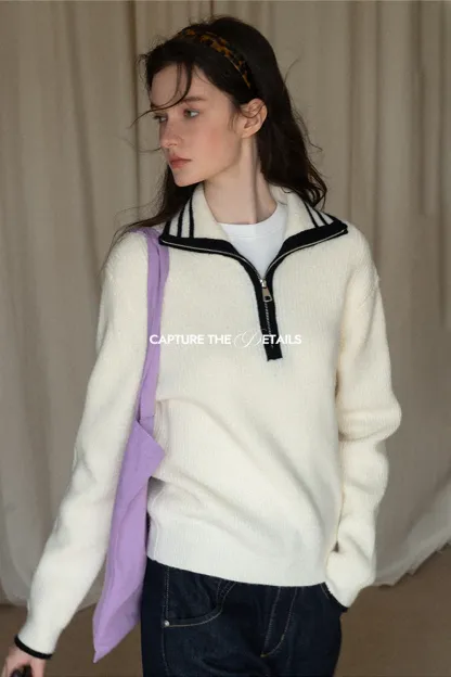 Women’s Sailor Collar Half Zip Sweater