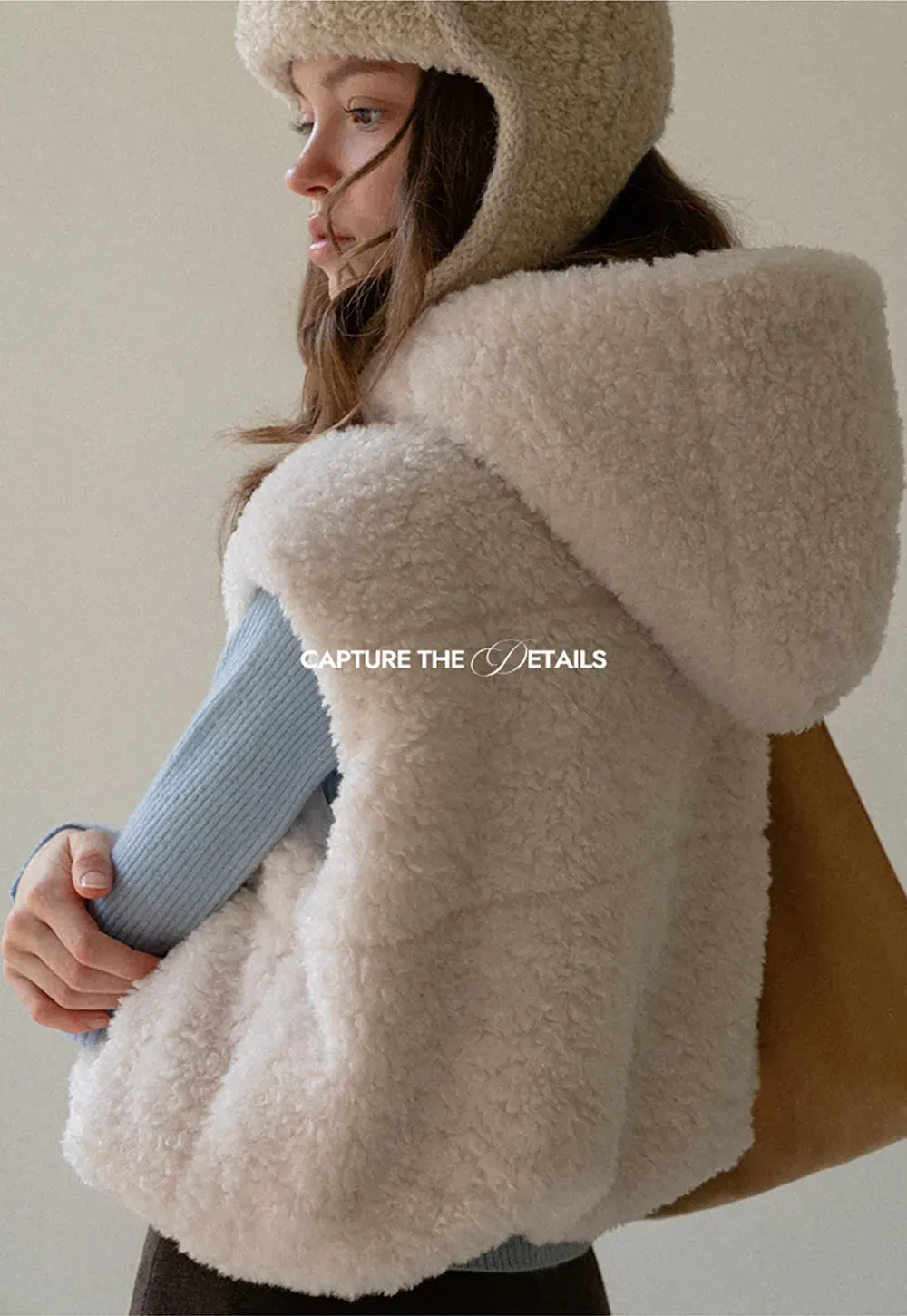 Faux Shearling Zip Vest in Beige