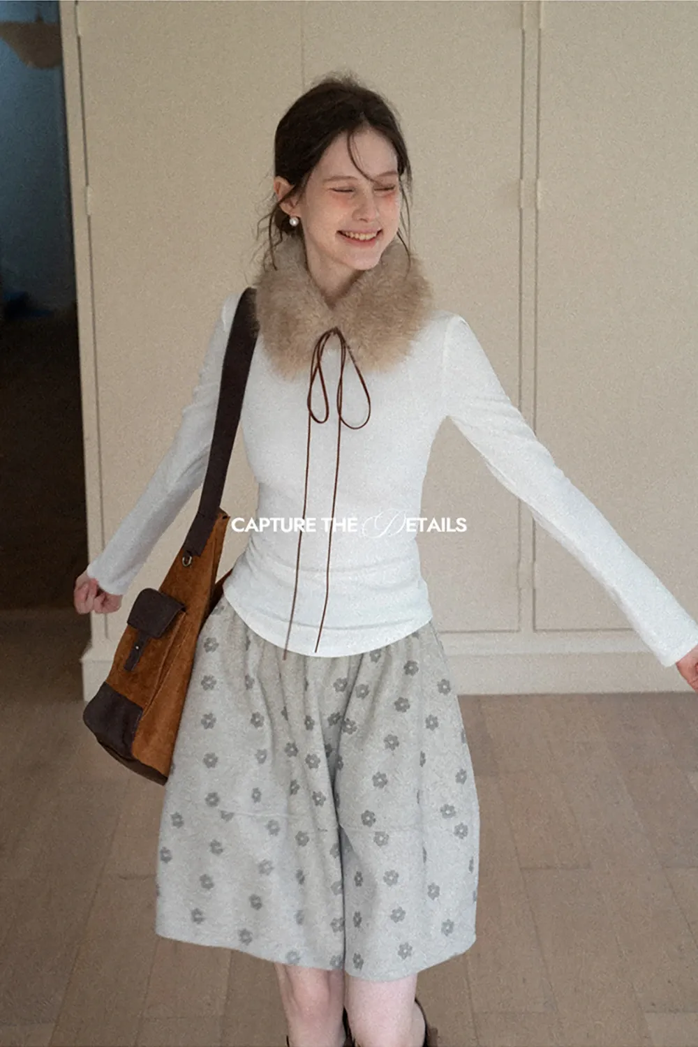 Floral Print Woolen Puff Skirt