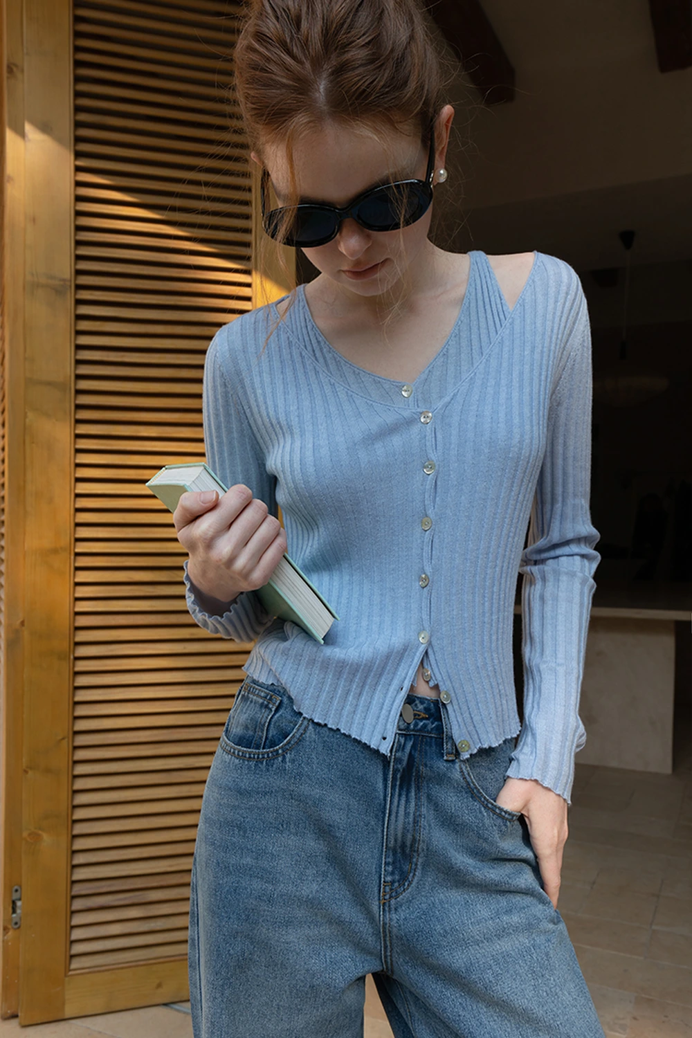 Ribbed Long Sleeve Knit Top
