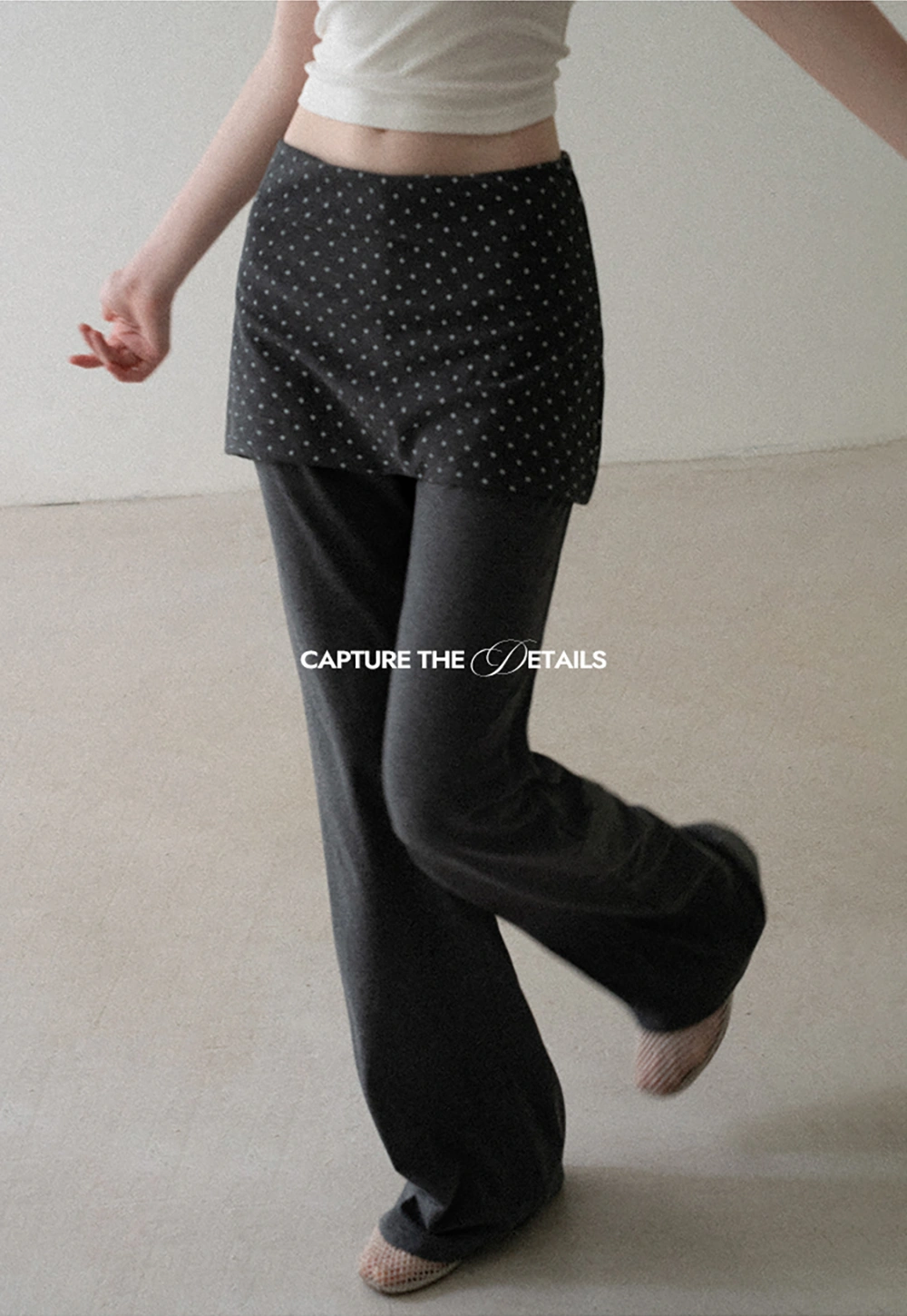 Polka Dot Overlay High Waist Wide Leg Casual Pants