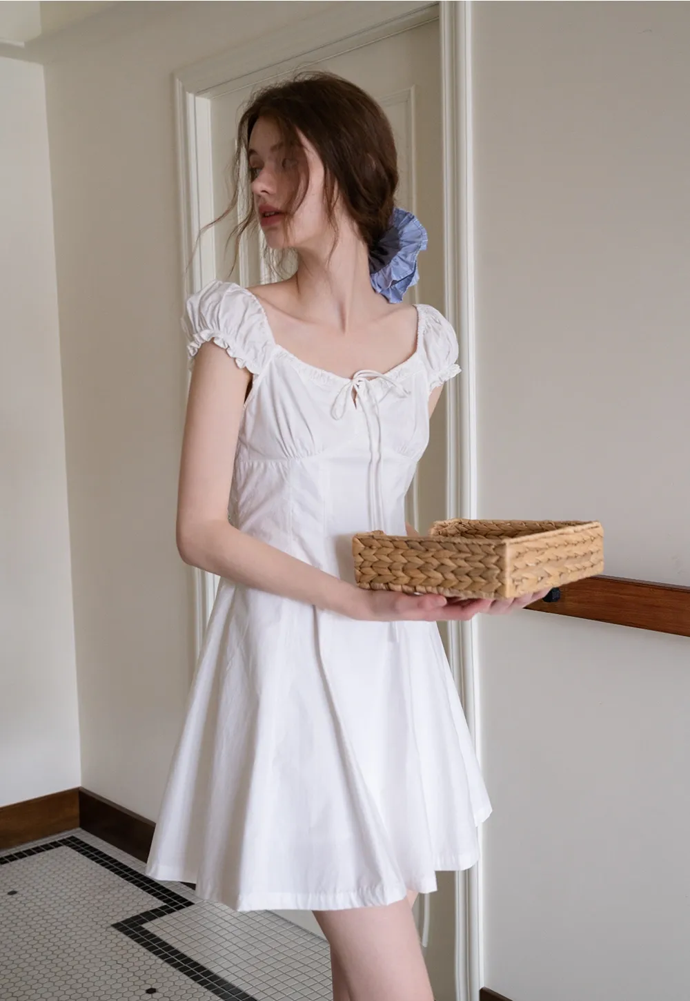 Off-Shoulder Puff Sleeve Dress with Tie