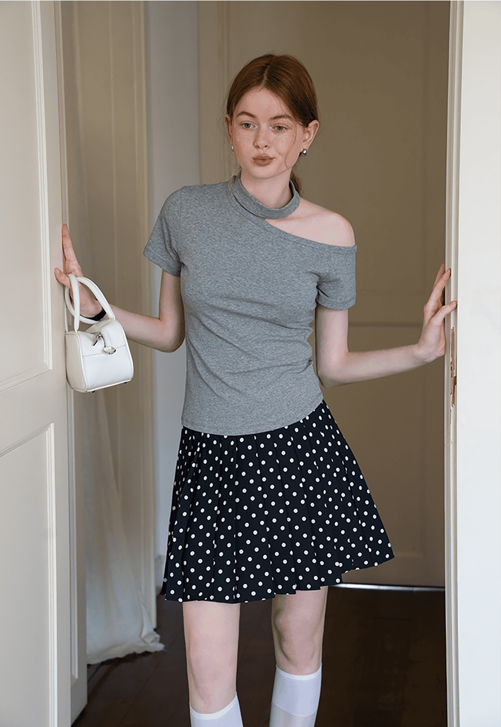 Polka Dot Pleated Mini Skirt
