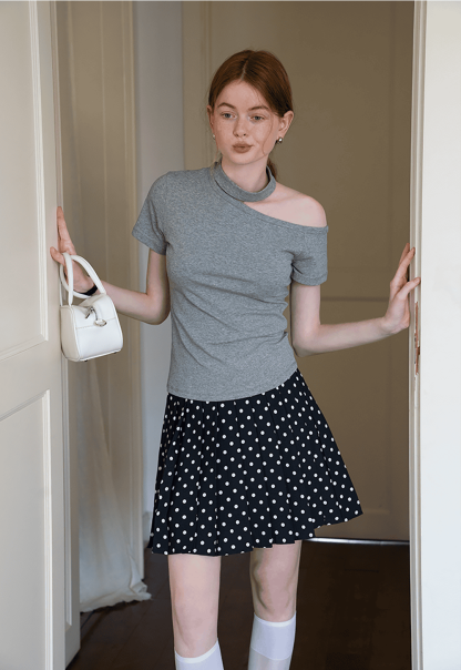 Polka Dot Pleated Mini Skirt