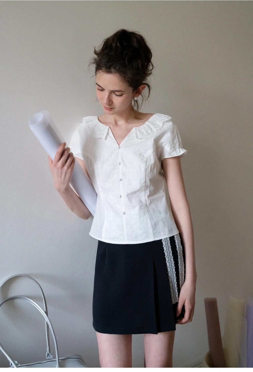 Women's Eyelet Lace V-Neck Blouse