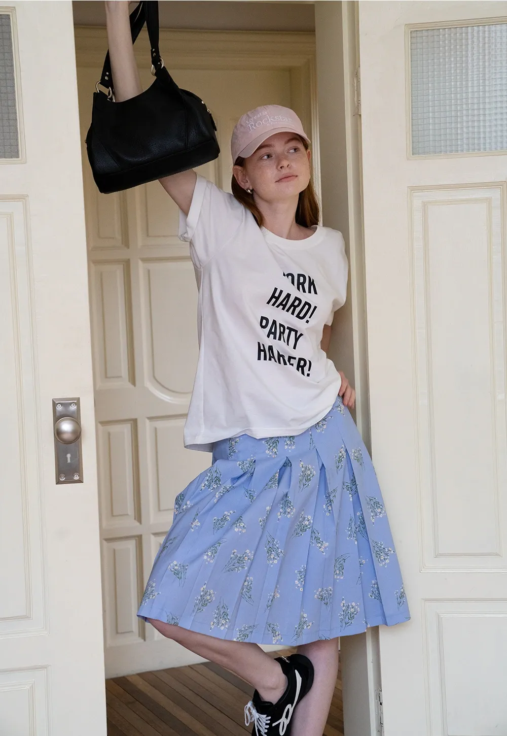 Floral Pleated Midi Skirt
