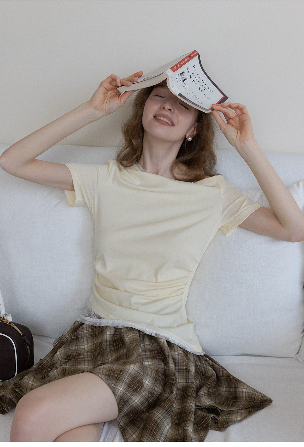 Asymmetrical Off-Shoulder Tee with Lace Hem