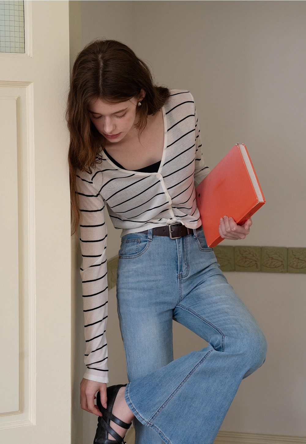 Striped V-Neck Long Sleeve Cardigans