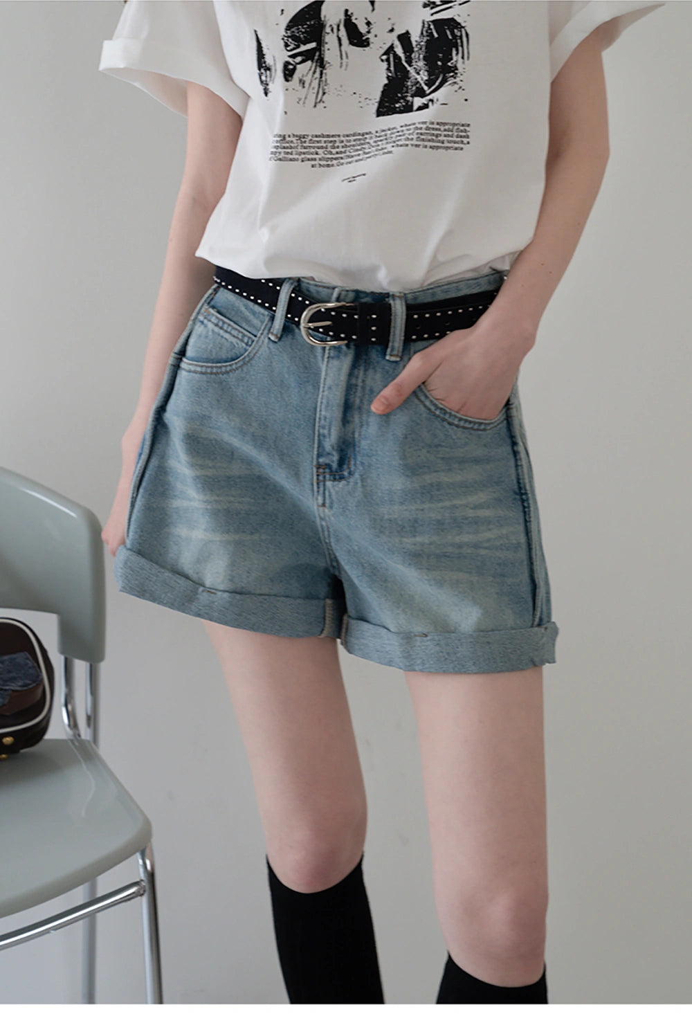 Cuffed Denim Shorts